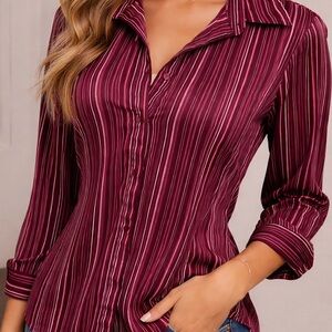 East 5th Red and Pink Notched Collar Fitted Top